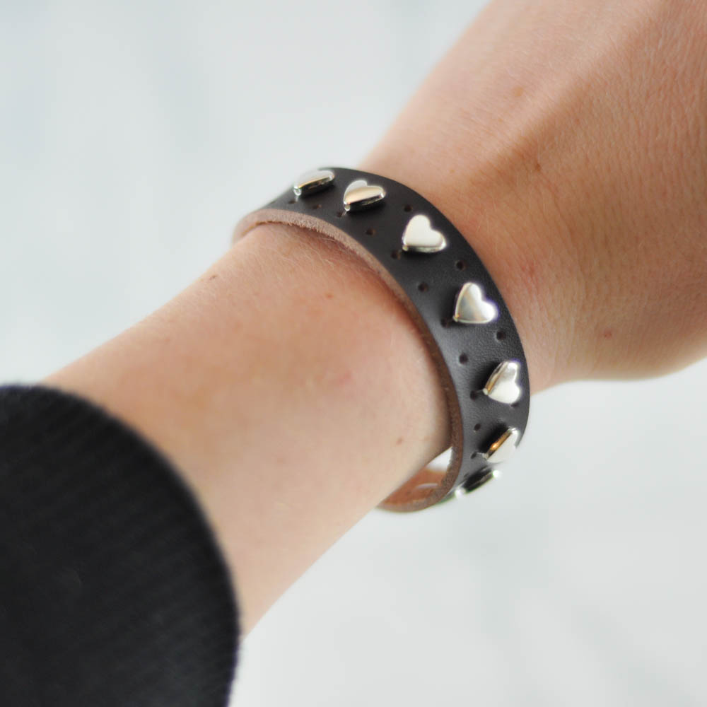 Easy Heart-Studded Leather Cuff - Suburble