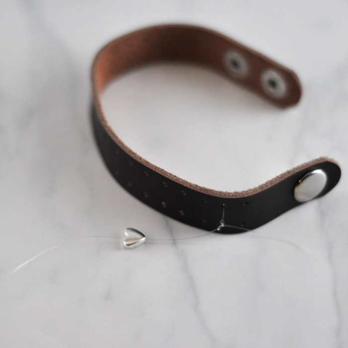 Silver Heart leather cuff tutorial - threading - Suburble.com (1 of 1)