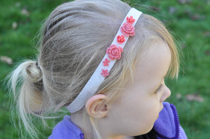 Headband Elastic Ribbon - Pink Rosette on White - Suburble.com (1 of 1)