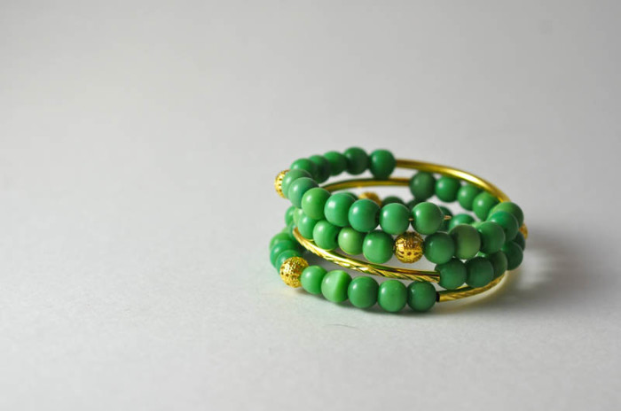 Green and Gold Memory Wire bracelet - Suburble.com-1