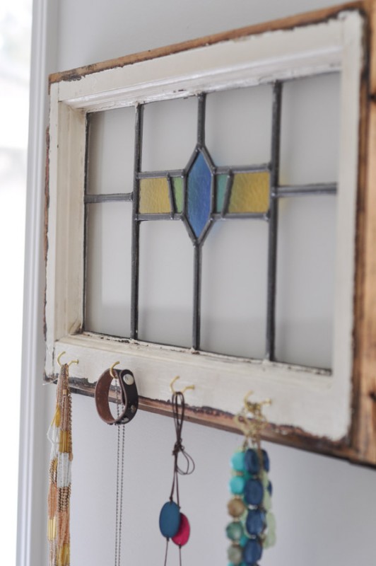 Antique Stained Glass Jewelry Organizer and Wall Art-11