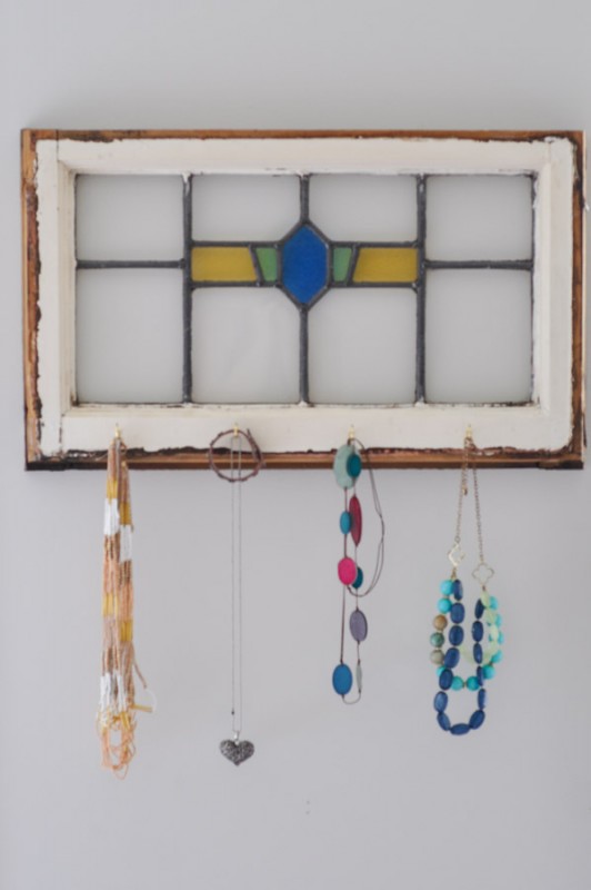 Antique Stained Glass Jewelry Organizer and Wall Art-7