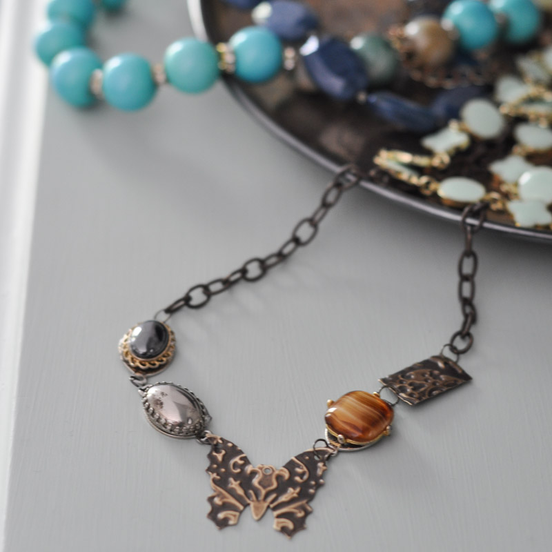 Vintage Necklace with Butterfly Vintaj Pendant-14