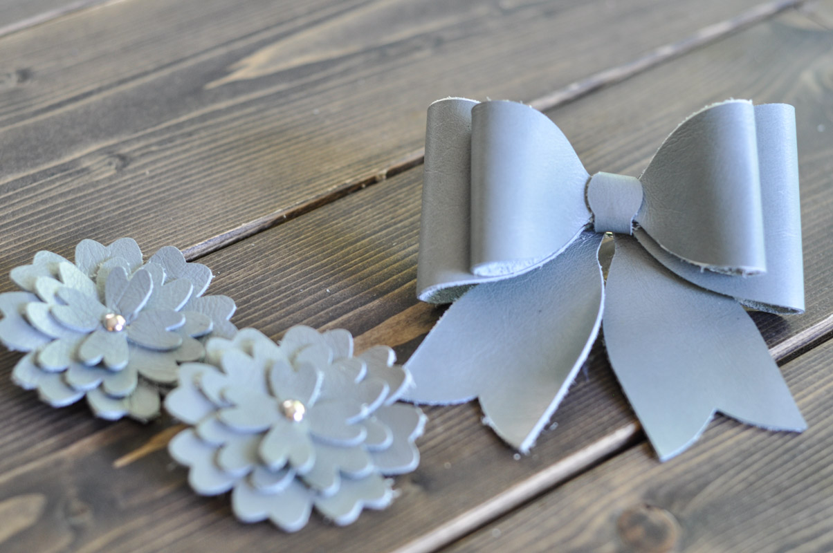 Leather Hair Accessories: Sea Glass Flowers and Bow Barrettes