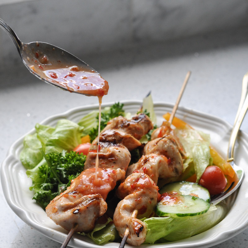 Sweet Thai Chilli Salad Dressing and Chicken Kabobs