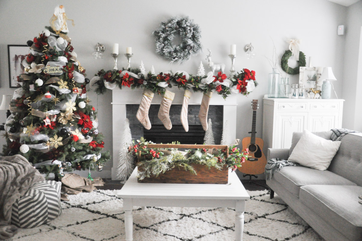 A White And Red Christmas Mantel