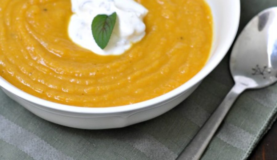 Turn Your Autumn Soup Into A Spring Treat: Roasted Butternut Squash Soup with Minted Sour Cream