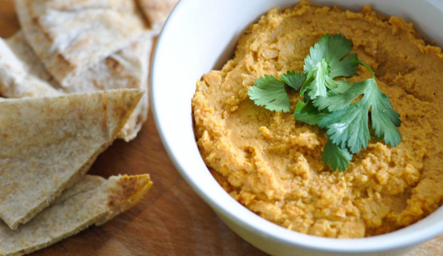 Add a little spice or a lot: Curried Hummus and Chicken Skewers