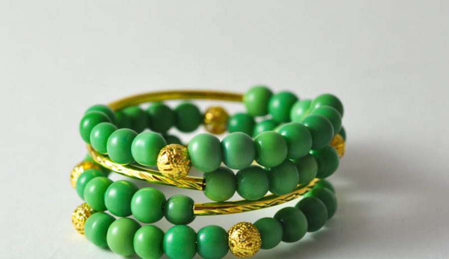 Green and Gold Memory Wire Bracelet