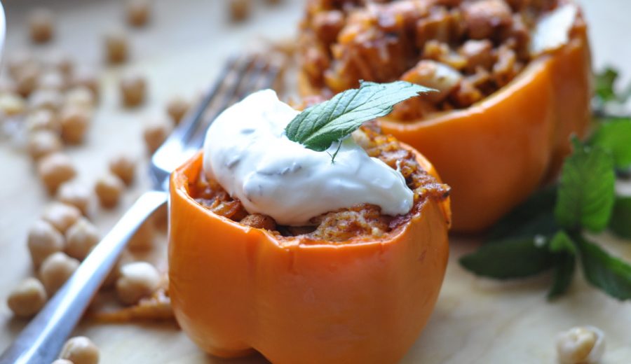 Vegetarian Butter Chicken Stuffed Peppers With Mint Yogurt